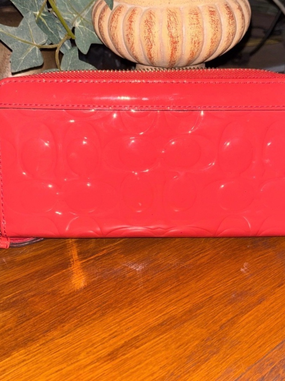 Coach Glossy Patent Leather Wallet in Coral Red - Picture 11 of 13